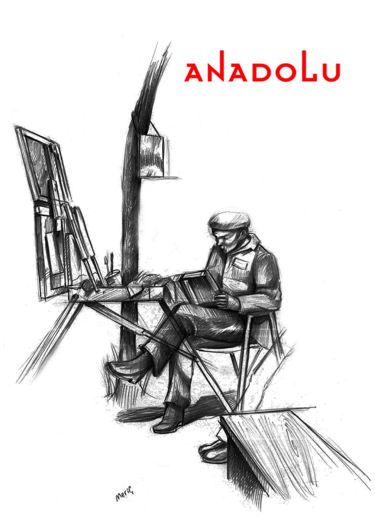 Karakalem Sandalyede Kitap Okuyan Adam Çalışması Balıkesir